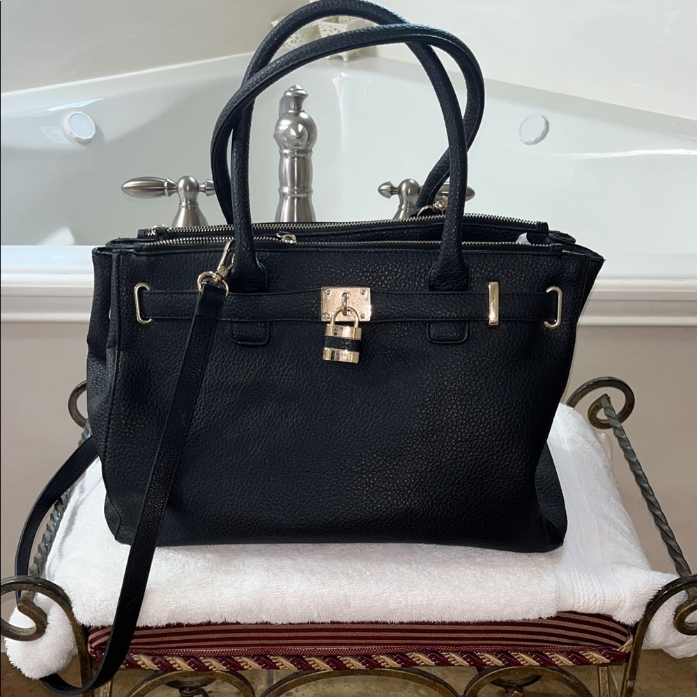 Elegant Black Faux Leather Tote Bag